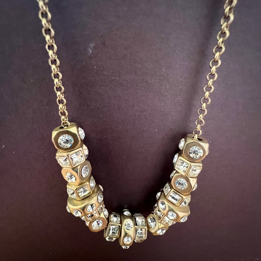 Dune & Willow Short Necklace with Chunky Gold Rivets filled w/Large Rhinestones - Picture 2 of 4